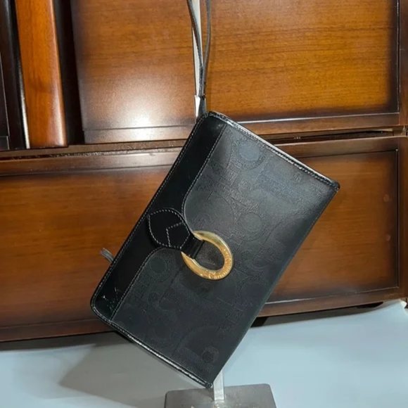CHRISTIAN DIOR VINTAGE BLACK MONOGRAM CANVAS CLUTCH - Picture 15 of 16